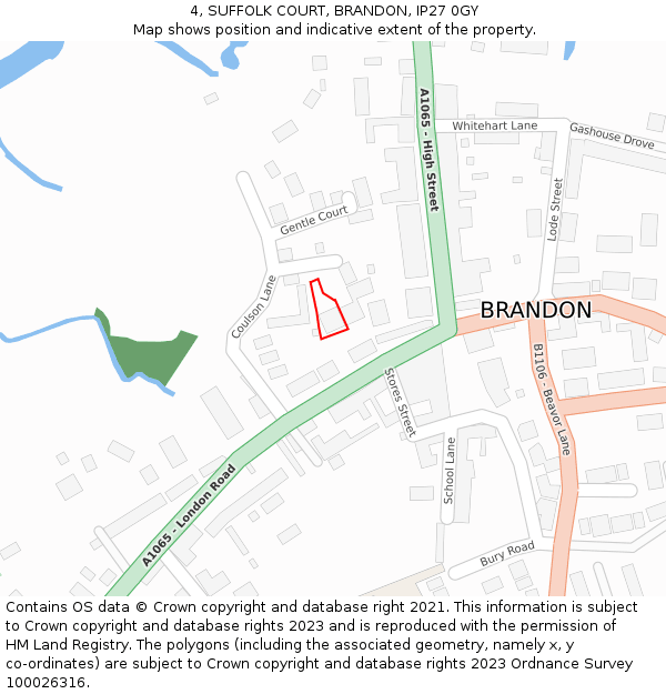 4, SUFFOLK COURT, BRANDON, IP27 0GY: Location map and indicative extent of plot