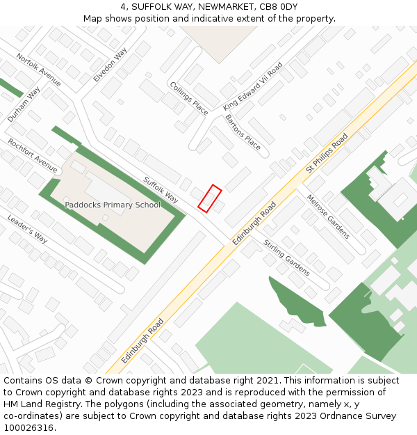 4, SUFFOLK WAY, NEWMARKET, CB8 0DY: Location map and indicative extent of plot