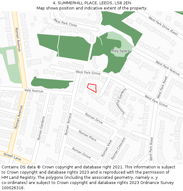 4, SUMMERHILL PLACE, LEEDS, LS8 2EN: Location map and indicative extent of plot