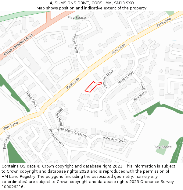 4, SUMSIONS DRIVE, CORSHAM, SN13 9XQ: Location map and indicative extent of plot