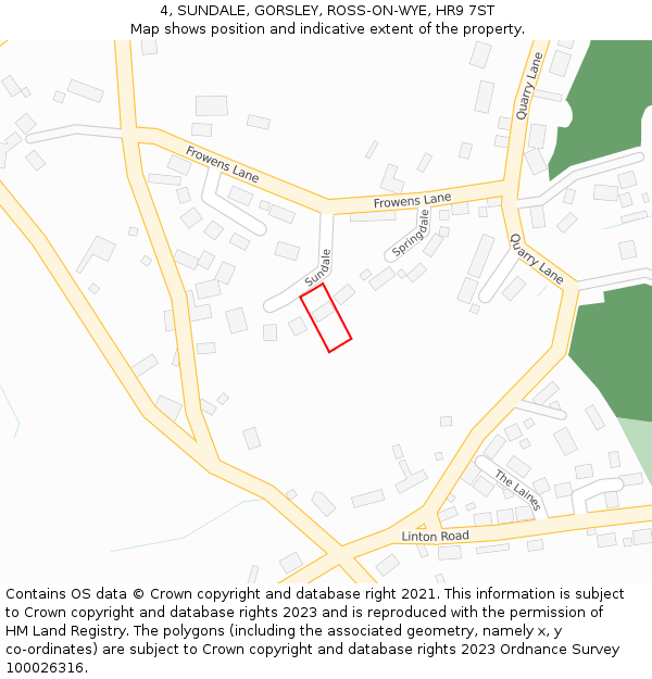 4, SUNDALE, GORSLEY, ROSS-ON-WYE, HR9 7ST: Location map and indicative extent of plot