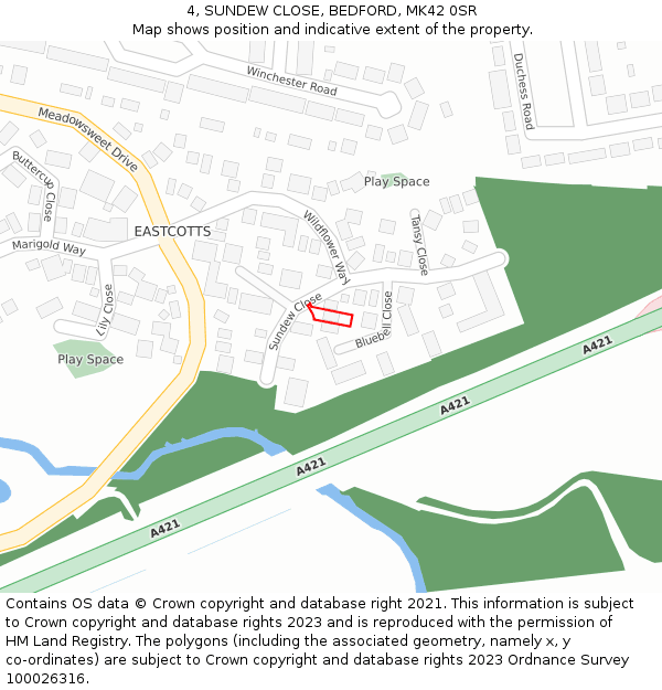 4, SUNDEW CLOSE, BEDFORD, MK42 0SR: Location map and indicative extent of plot