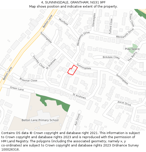 4, SUNNINGDALE, GRANTHAM, NG31 9PF: Location map and indicative extent of plot