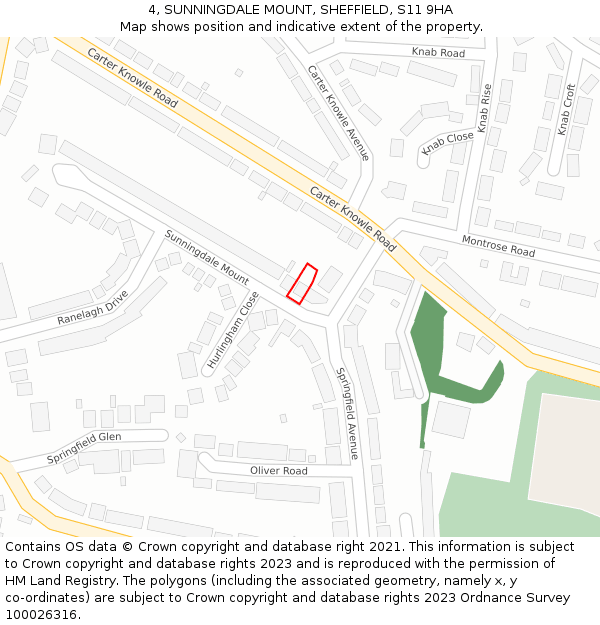 4, SUNNINGDALE MOUNT, SHEFFIELD, S11 9HA: Location map and indicative extent of plot