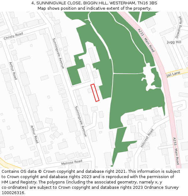 4, SUNNINGVALE CLOSE, BIGGIN HILL, WESTERHAM, TN16 3BS: Location map and indicative extent of plot