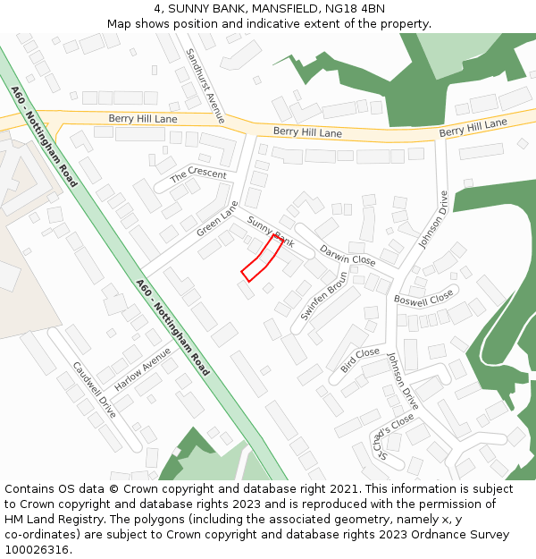 4, SUNNY BANK, MANSFIELD, NG18 4BN: Location map and indicative extent of plot