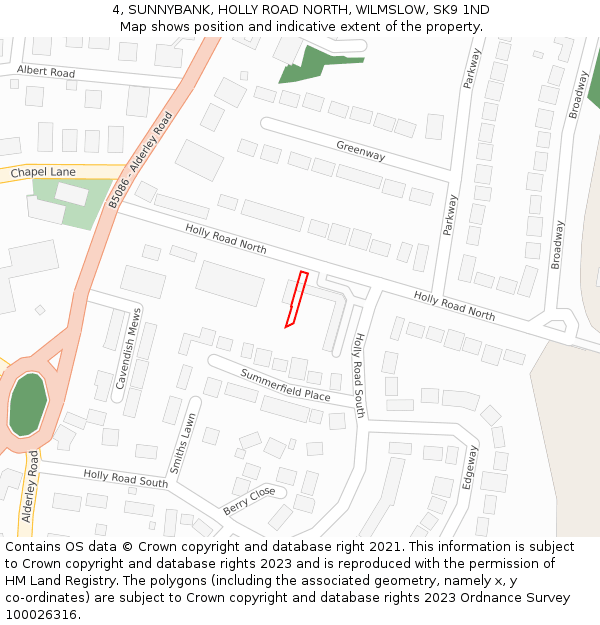 4, SUNNYBANK, HOLLY ROAD NORTH, WILMSLOW, SK9 1ND: Location map and indicative extent of plot