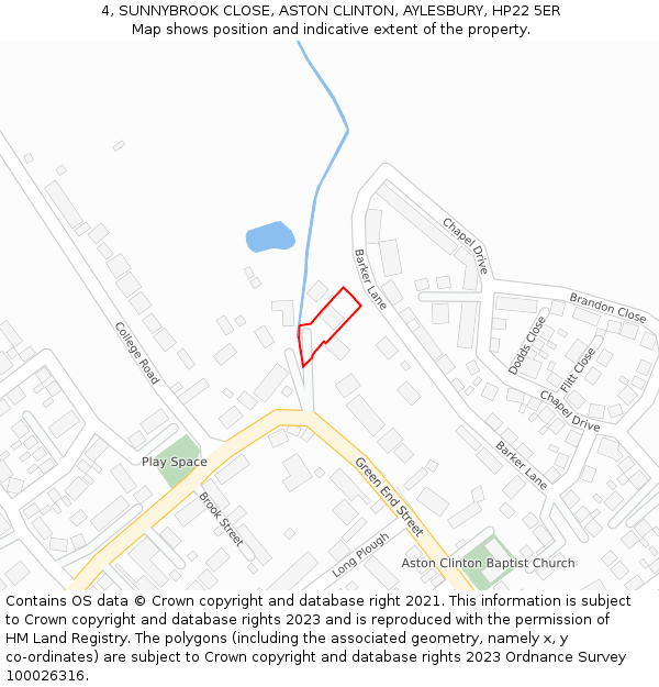 4, SUNNYBROOK CLOSE, ASTON CLINTON, AYLESBURY, HP22 5ER: Location map and indicative extent of plot