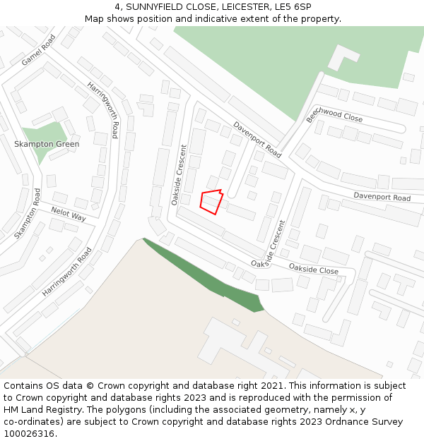 4, SUNNYFIELD CLOSE, LEICESTER, LE5 6SP: Location map and indicative extent of plot