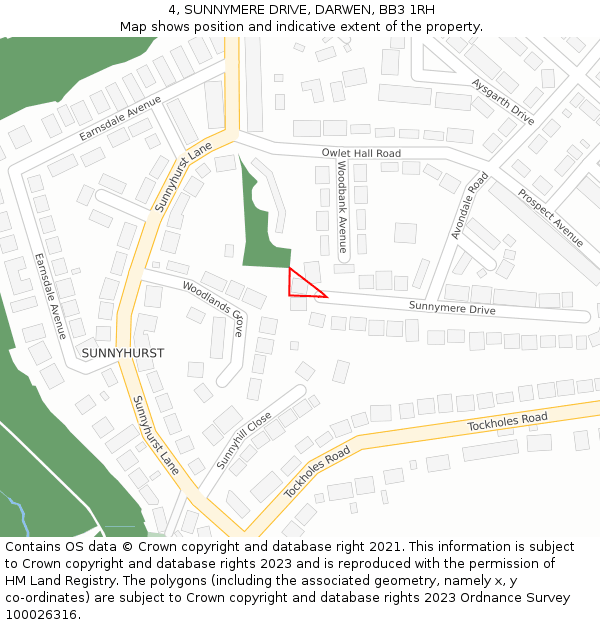 4, SUNNYMERE DRIVE, DARWEN, BB3 1RH: Location map and indicative extent of plot
