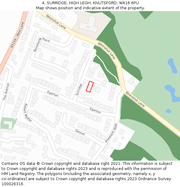 4, SURRIDGE, HIGH LEGH, KNUTSFORD, WA16 6PU: Location map and indicative extent of plot