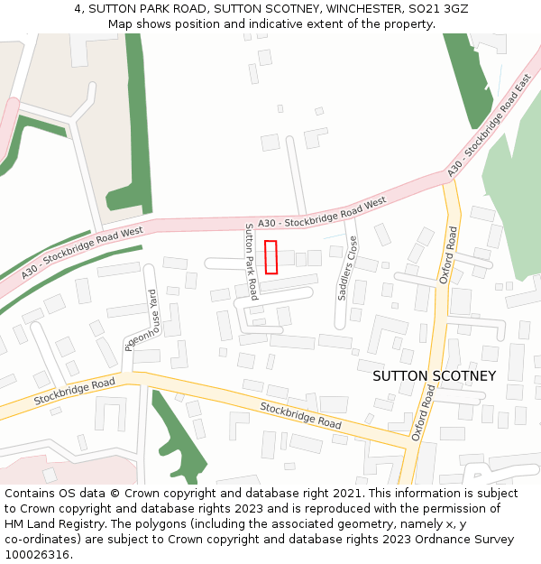 4, SUTTON PARK ROAD, SUTTON SCOTNEY, WINCHESTER, SO21 3GZ: Location map and indicative extent of plot