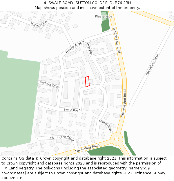 4, SWALE ROAD, SUTTON COLDFIELD, B76 2BH: Location map and indicative extent of plot