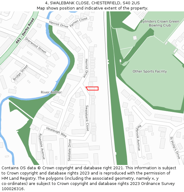 4, SWALEBANK CLOSE, CHESTERFIELD, S40 2US: Location map and indicative extent of plot