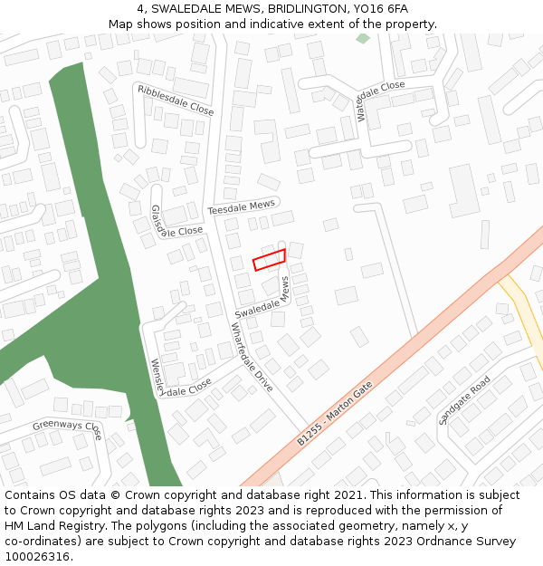 4, SWALEDALE MEWS, BRIDLINGTON, YO16 6FA: Location map and indicative extent of plot