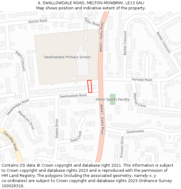 4, SWALLOWDALE ROAD, MELTON MOWBRAY, LE13 0AU: Location map and indicative extent of plot