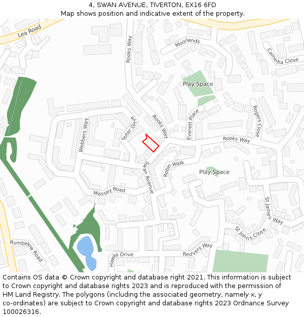 4, SWAN AVENUE, TIVERTON, EX16 6FD: Location map and indicative extent of plot