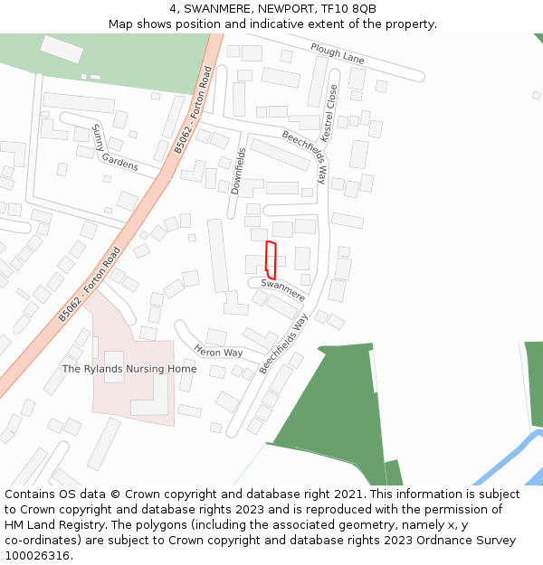 4, SWANMERE, NEWPORT, TF10 8QB: Location map and indicative extent of plot