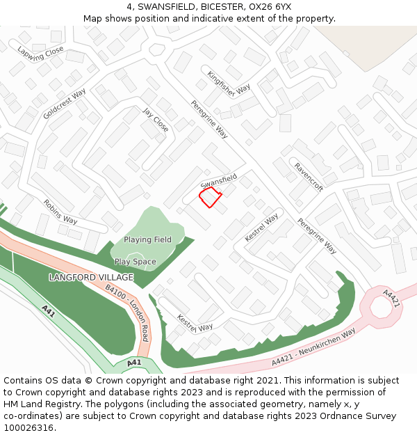 4, SWANSFIELD, BICESTER, OX26 6YX: Location map and indicative extent of plot