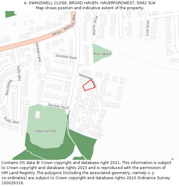 4, SWANSWELL CLOSE, BROAD HAVEN, HAVERFORDWEST, SA62 3LW: Location map and indicative extent of plot