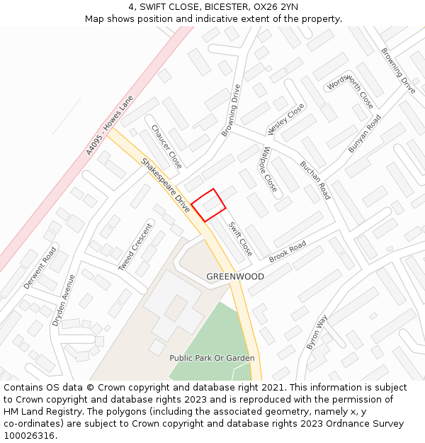 4, SWIFT CLOSE, BICESTER, OX26 2YN: Location map and indicative extent of plot