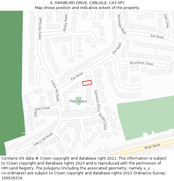4, SWINBURN DRIVE, CARLISLE, CA3 0PY: Location map and indicative extent of plot