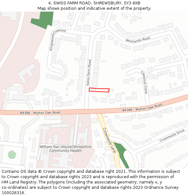 4, SWISS FARM ROAD, SHREWSBURY, SY3 8XB: Location map and indicative extent of plot