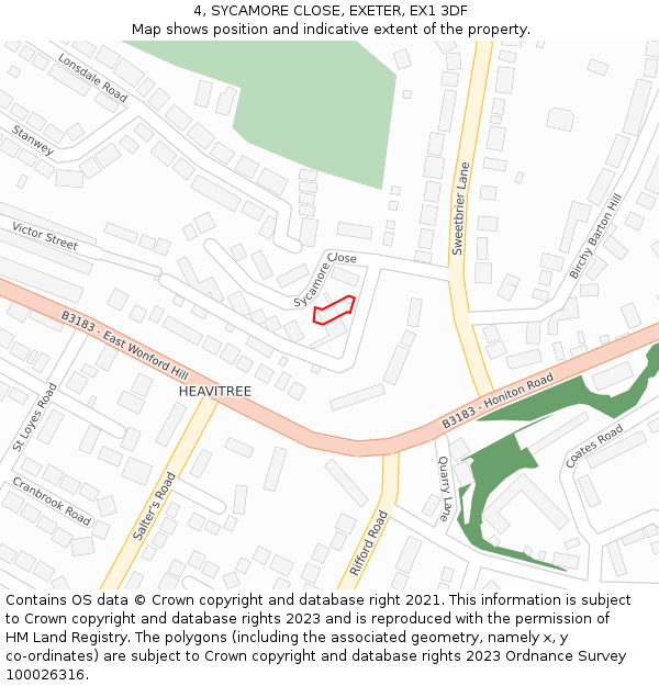 4, SYCAMORE CLOSE, EXETER, EX1 3DF: Location map and indicative extent of plot