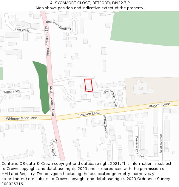 4, SYCAMORE CLOSE, RETFORD, DN22 7JP: Location map and indicative extent of plot