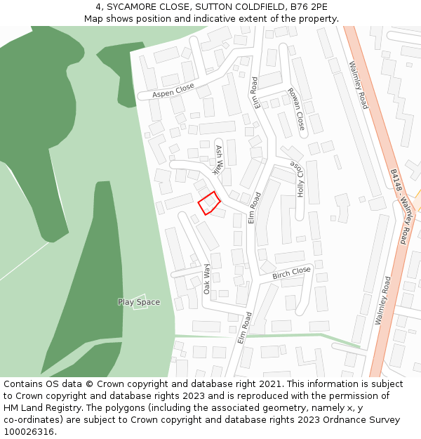 4, SYCAMORE CLOSE, SUTTON COLDFIELD, B76 2PE: Location map and indicative extent of plot