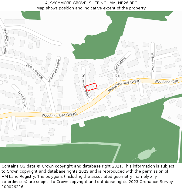 4, SYCAMORE GROVE, SHERINGHAM, NR26 8PG: Location map and indicative extent of plot