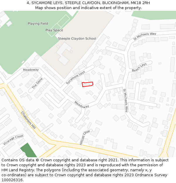 4, SYCAMORE LEYS, STEEPLE CLAYDON, BUCKINGHAM, MK18 2RH: Location map and indicative extent of plot