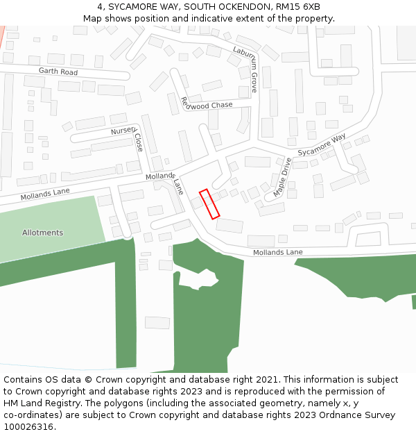 4, SYCAMORE WAY, SOUTH OCKENDON, RM15 6XB: Location map and indicative extent of plot