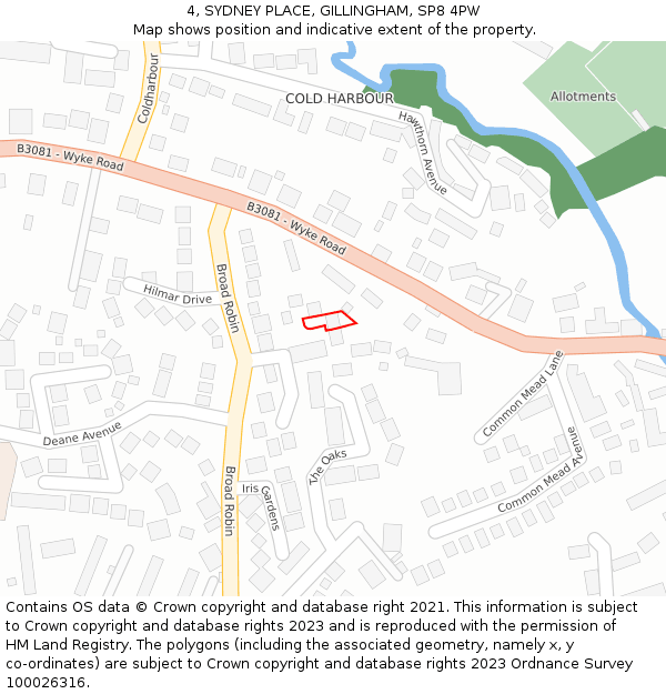 4, SYDNEY PLACE, GILLINGHAM, SP8 4PW: Location map and indicative extent of plot