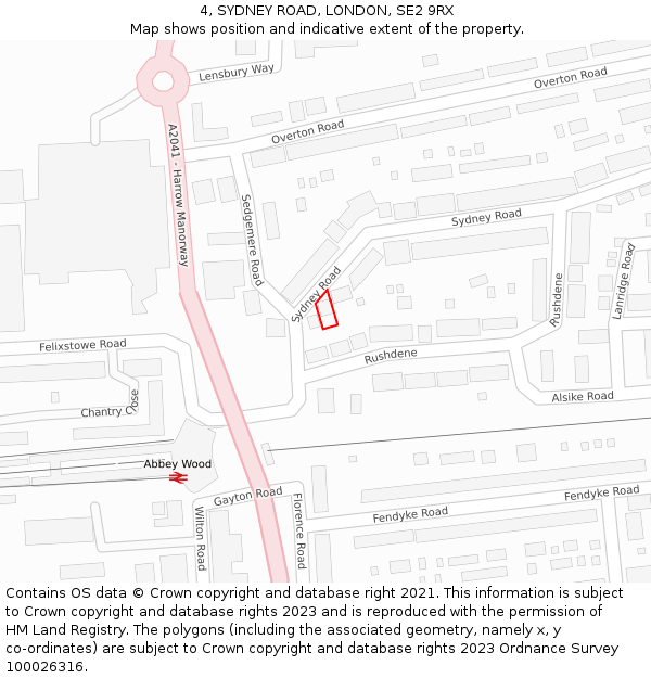 4, SYDNEY ROAD, LONDON, SE2 9RX: Location map and indicative extent of plot