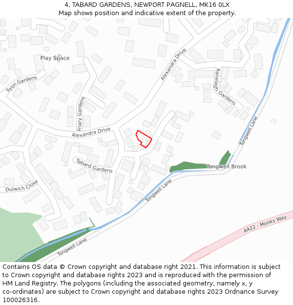 4, TABARD GARDENS, NEWPORT PAGNELL, MK16 0LX: Location map and indicative extent of plot