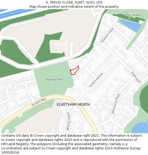 4, TADLEY CLOSE, FLEET, GU51 1DS: Location map and indicative extent of plot