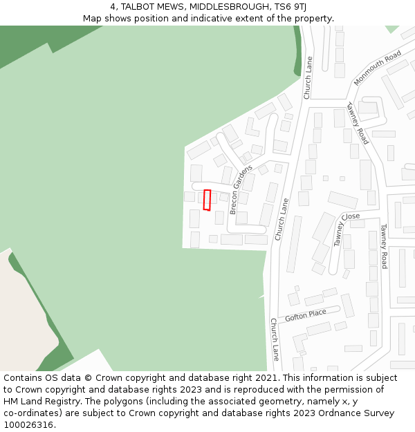 4, TALBOT MEWS, MIDDLESBROUGH, TS6 9TJ: Location map and indicative extent of plot