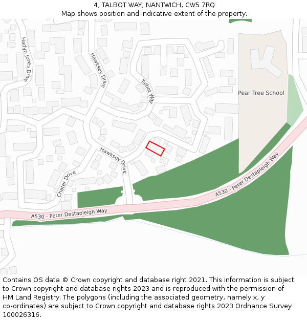 4, TALBOT WAY, NANTWICH, CW5 7RQ: Location map and indicative extent of plot