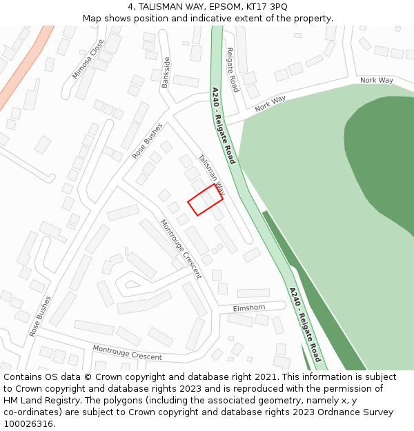 4, TALISMAN WAY, EPSOM, KT17 3PQ: Location map and indicative extent of plot