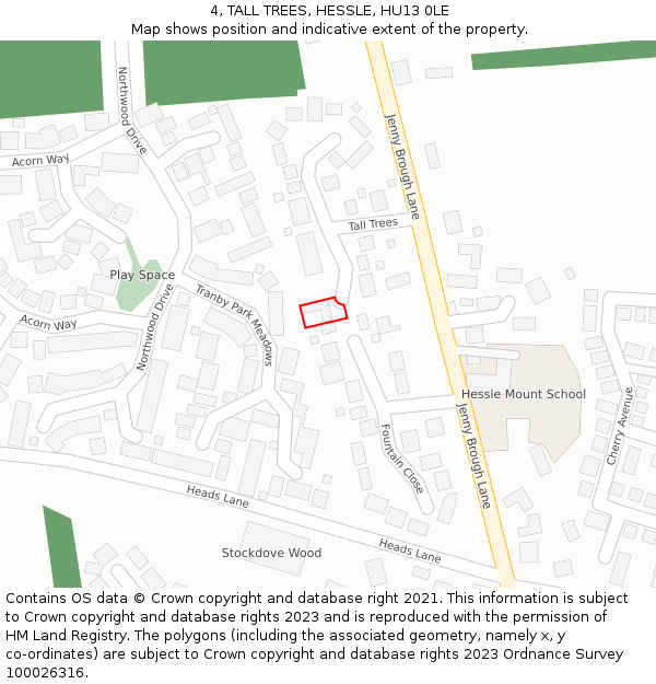 4, TALL TREES, HESSLE, HU13 0LE: Location map and indicative extent of plot