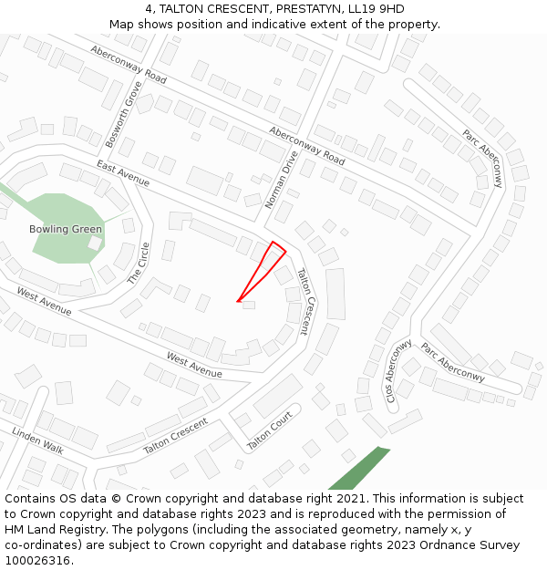 4, TALTON CRESCENT, PRESTATYN, LL19 9HD: Location map and indicative extent of plot