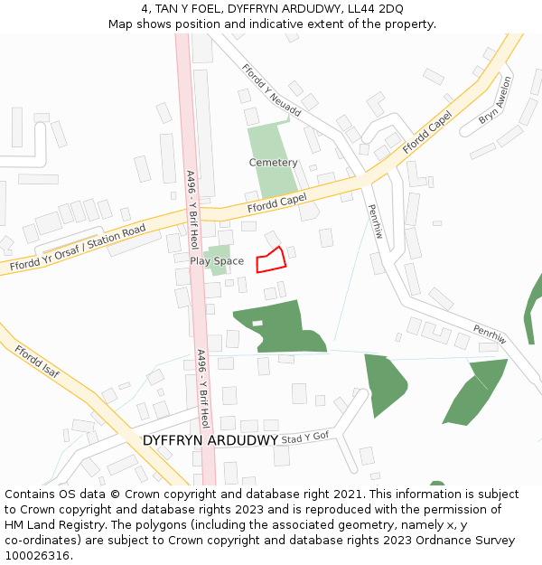 4, TAN Y FOEL, DYFFRYN ARDUDWY, LL44 2DQ: Location map and indicative extent of plot