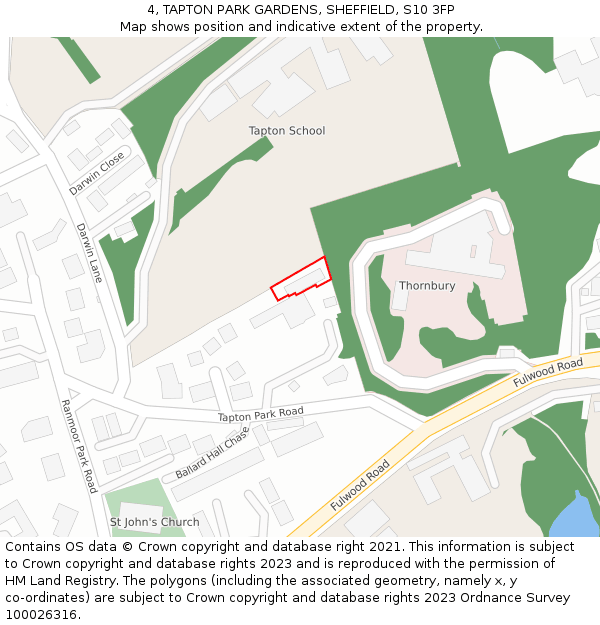 4, TAPTON PARK GARDENS, SHEFFIELD, S10 3FP: Location map and indicative extent of plot
