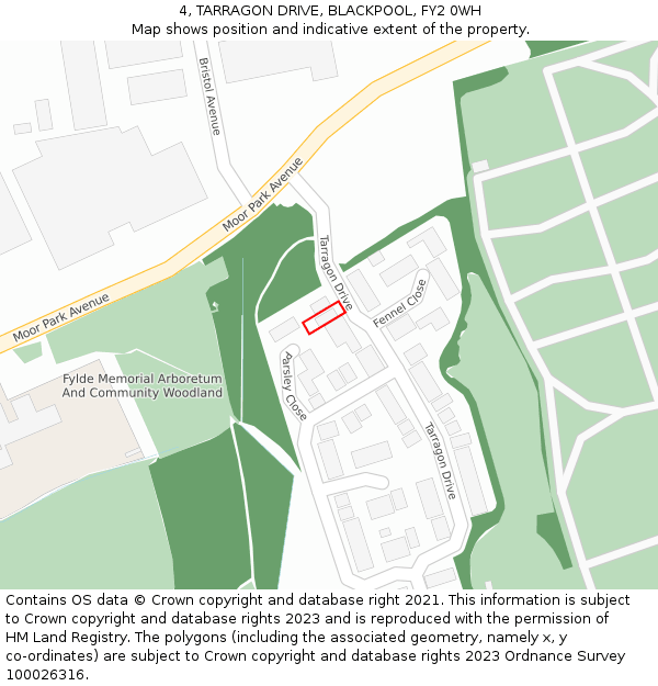 4, TARRAGON DRIVE, BLACKPOOL, FY2 0WH: Location map and indicative extent of plot