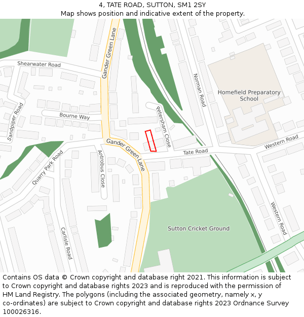 4, TATE ROAD, SUTTON, SM1 2SY: Location map and indicative extent of plot
