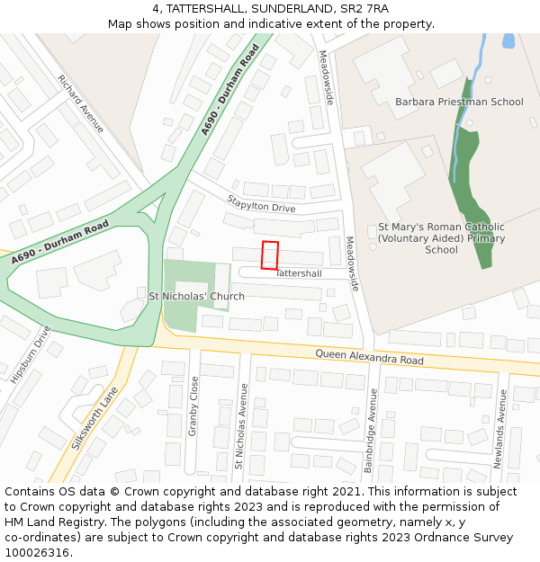 4, TATTERSHALL, SUNDERLAND, SR2 7RA: Location map and indicative extent of plot