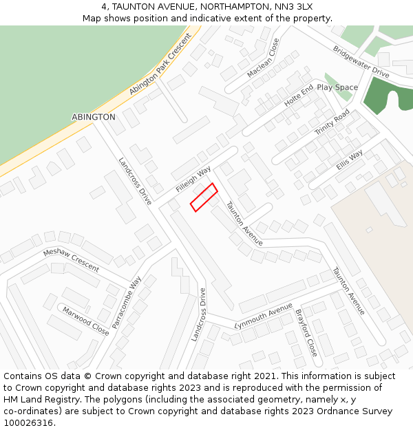 4, TAUNTON AVENUE, NORTHAMPTON, NN3 3LX: Location map and indicative extent of plot