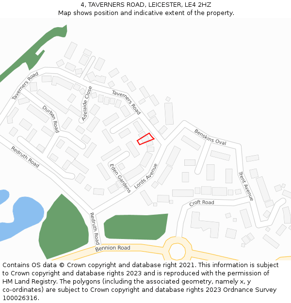 4, TAVERNERS ROAD, LEICESTER, LE4 2HZ: Location map and indicative extent of plot