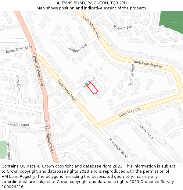 4, TAVIS ROAD, PAIGNTON, TQ3 2PU: Location map and indicative extent of plot